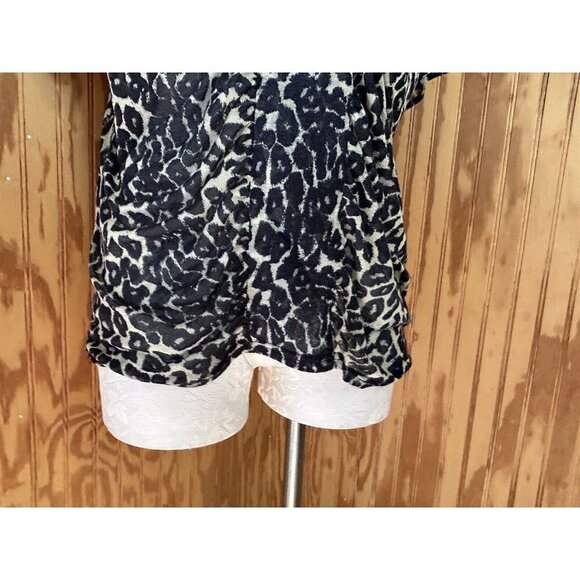 MINK PINK Womens Cheeta Blue Print Blue Sheer Blouse V-Neck Size M - Picture 2 of 7